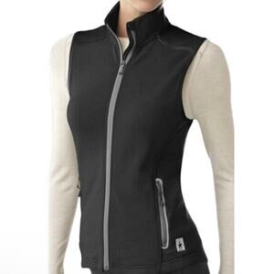 Smartwool PhD HyFi Merino Wool Vest Black Full Zip Gray Trim Size M Zip Pockets
